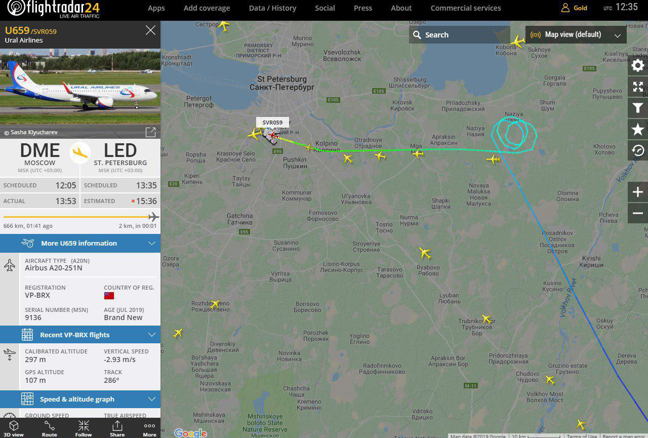 Скриншот с сайта flightradar24.com